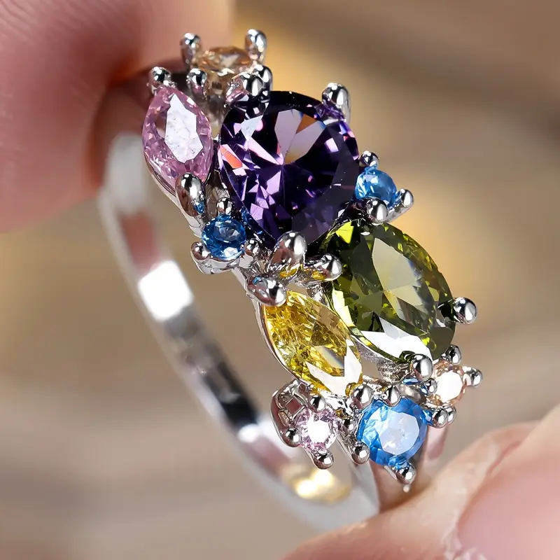 Alannah™ | Vintage Silver Ring with Coloured Crystals