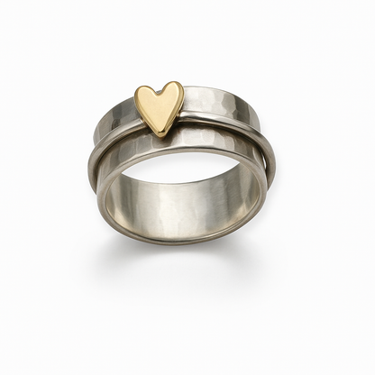 Lena™ | Vintage Silver Ring for Women with Gold Heart