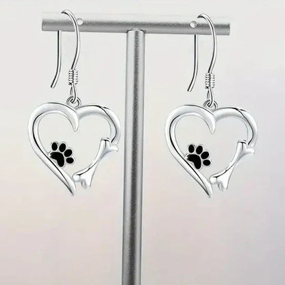 Yaritza™ | Silver Paw and Heart Earrings